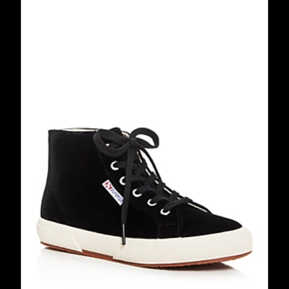 Brand NEW Superga 2095 Black Velvet Lace Up High Top Sneakers